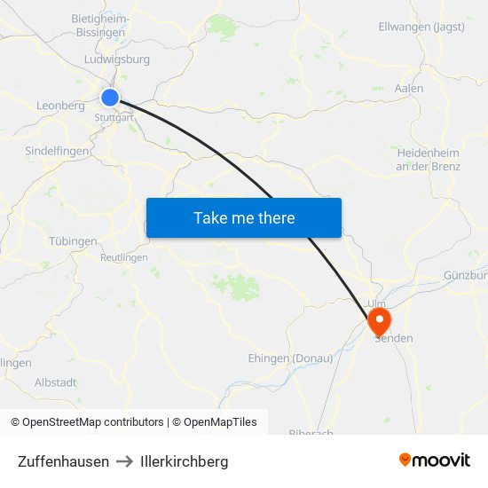 Zuffenhausen to Illerkirchberg map