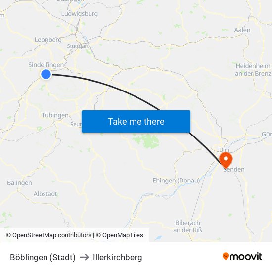 Böblingen (Stadt) to Illerkirchberg map