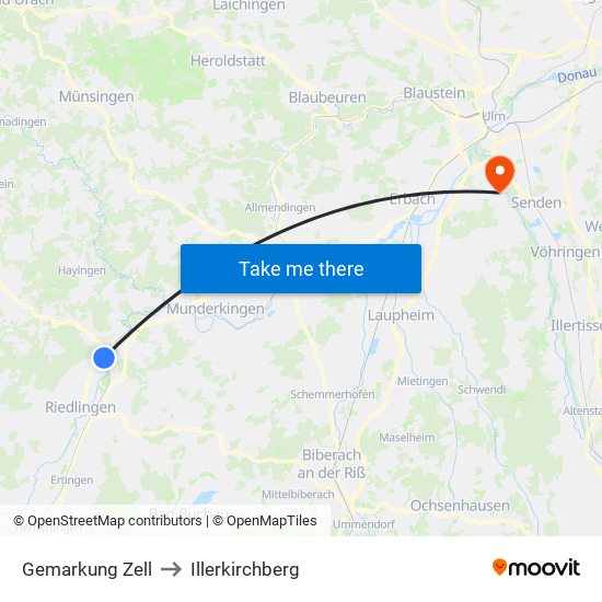 Gemarkung Zell to Illerkirchberg map