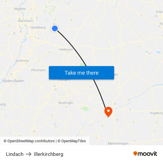 Lindach to Illerkirchberg map