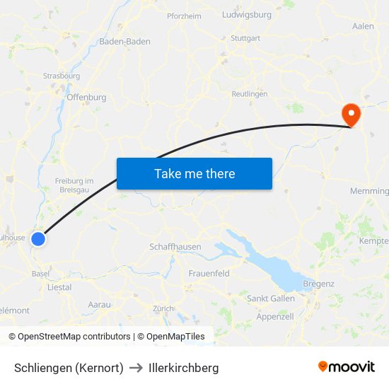 Schliengen (Kernort) to Illerkirchberg map