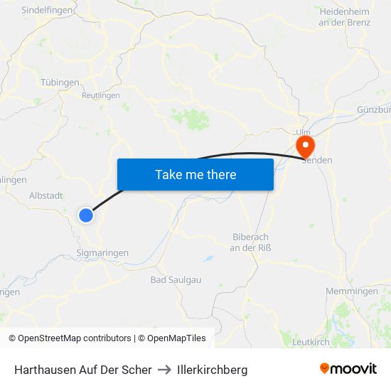 Harthausen Auf Der Scher to Illerkirchberg map