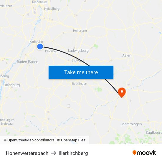 Hohenwettersbach to Illerkirchberg map