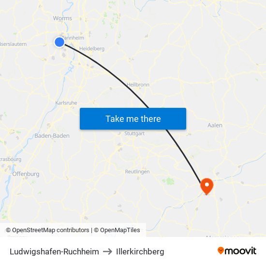 Ludwigshafen-Ruchheim to Illerkirchberg map