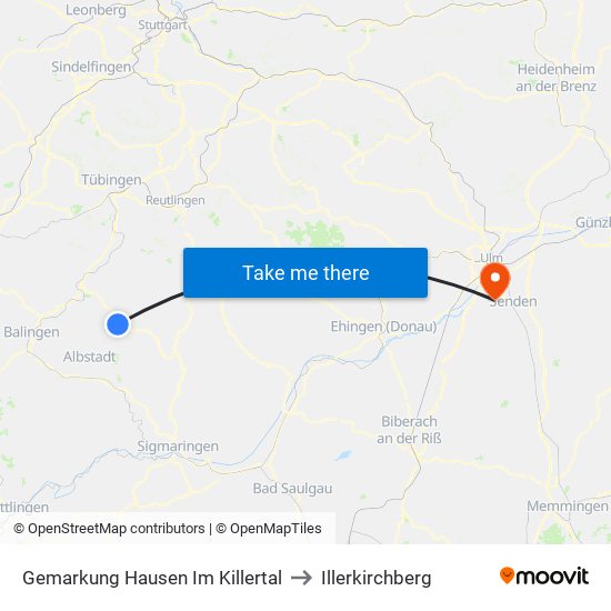 Gemarkung Hausen Im Killertal to Illerkirchberg map