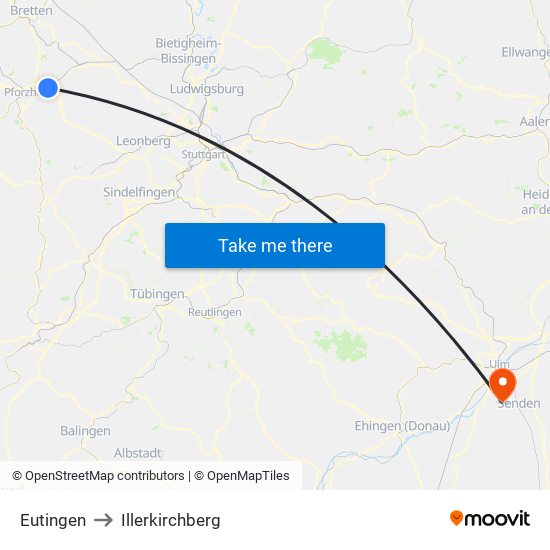 Eutingen to Illerkirchberg map