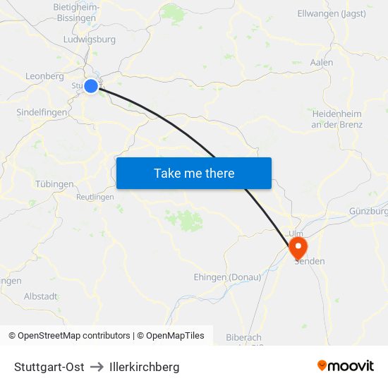 Stuttgart-Ost to Illerkirchberg map