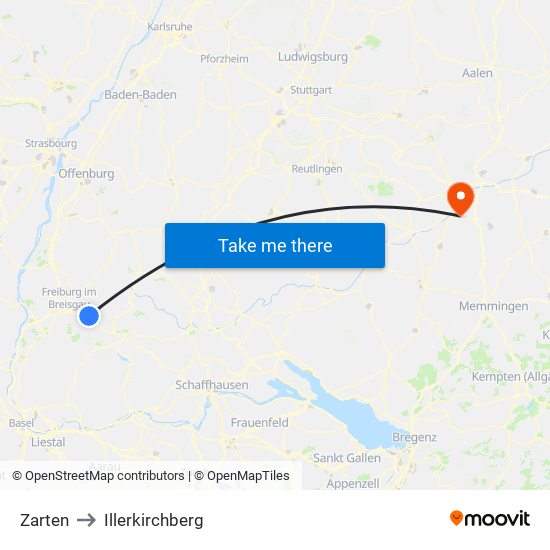 Zarten to Illerkirchberg map