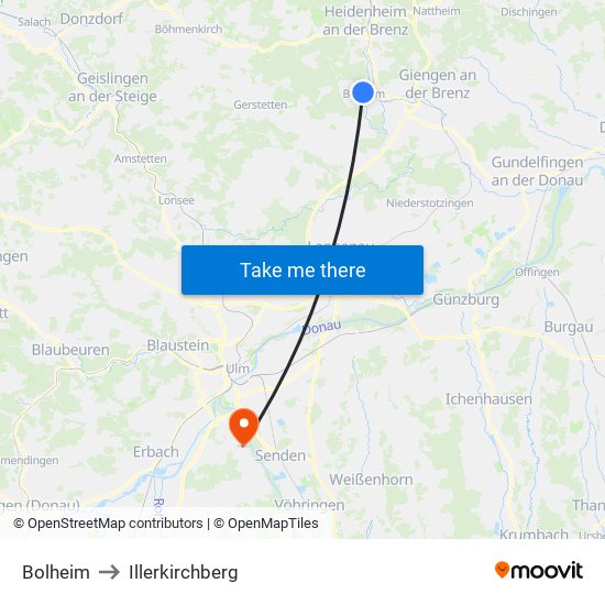 Bolheim to Illerkirchberg map