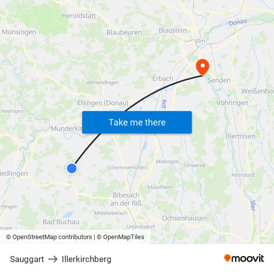 Sauggart to Illerkirchberg map