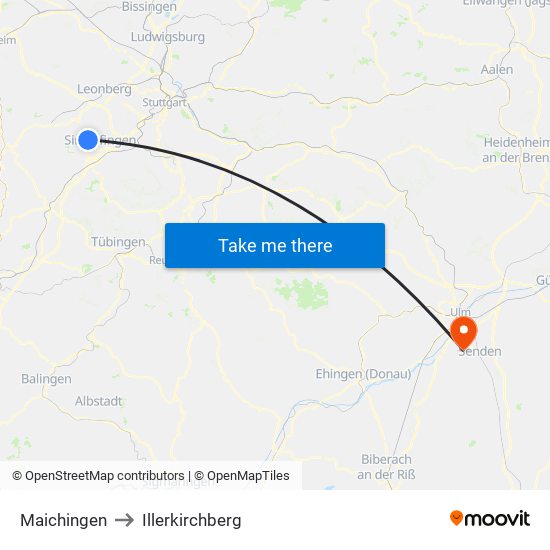 Maichingen to Illerkirchberg map