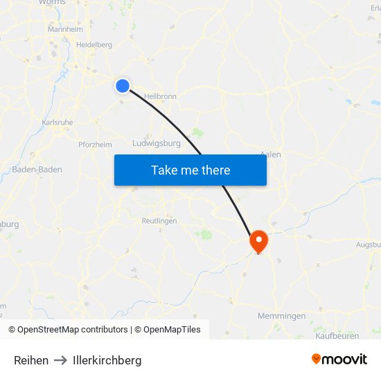 Reihen to Illerkirchberg map