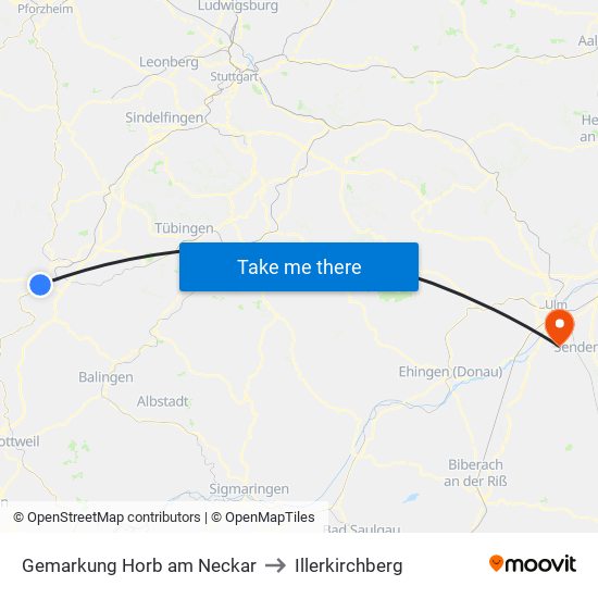 Gemarkung Horb am Neckar to Illerkirchberg map