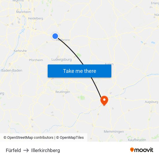Fürfeld to Illerkirchberg map