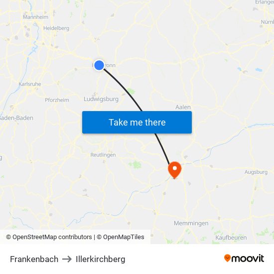 Frankenbach to Illerkirchberg map