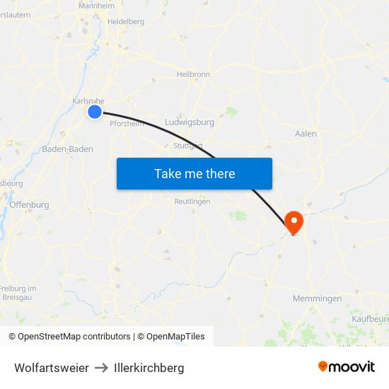 Wolfartsweier to Illerkirchberg map