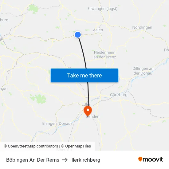 Böbingen An Der Rems to Illerkirchberg map