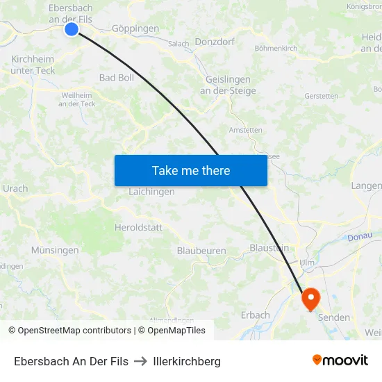 Ebersbach An Der Fils to Illerkirchberg map