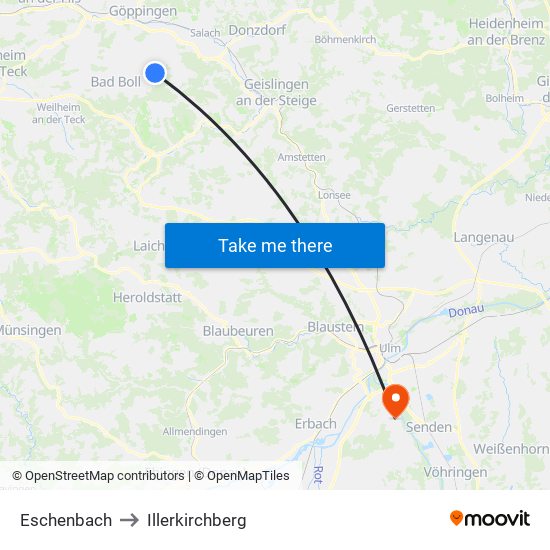 Eschenbach to Illerkirchberg map