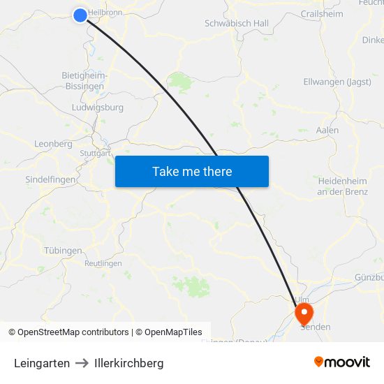 Leingarten to Illerkirchberg map