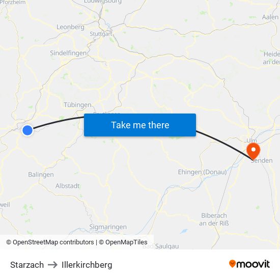 Starzach to Illerkirchberg map