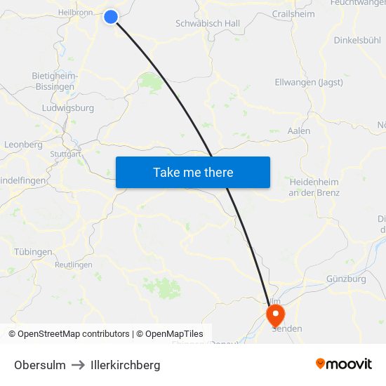 Obersulm to Illerkirchberg map