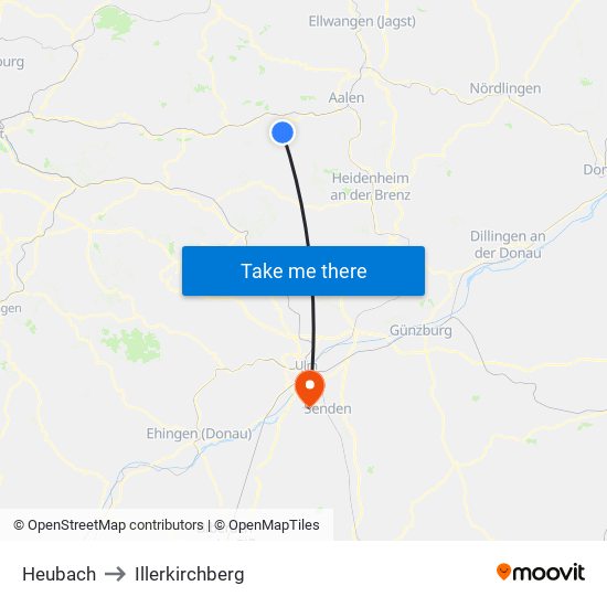 Heubach to Illerkirchberg map