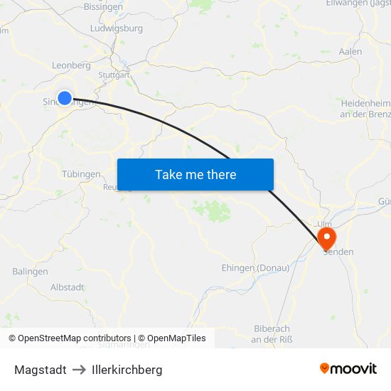 Magstadt to Illerkirchberg map