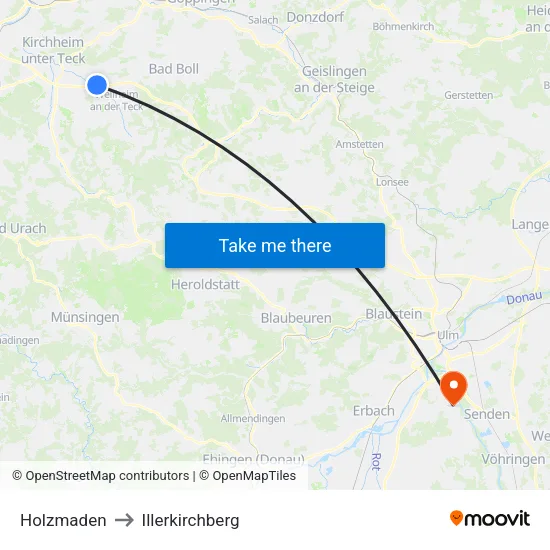 Holzmaden to Illerkirchberg map