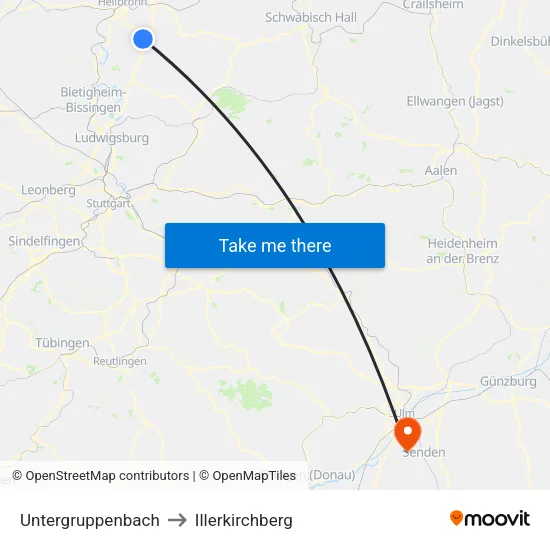 Untergruppenbach to Illerkirchberg map
