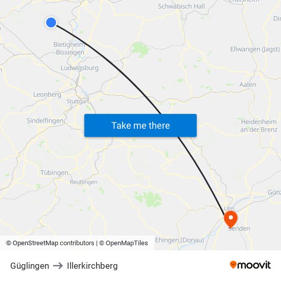 Güglingen to Illerkirchberg map