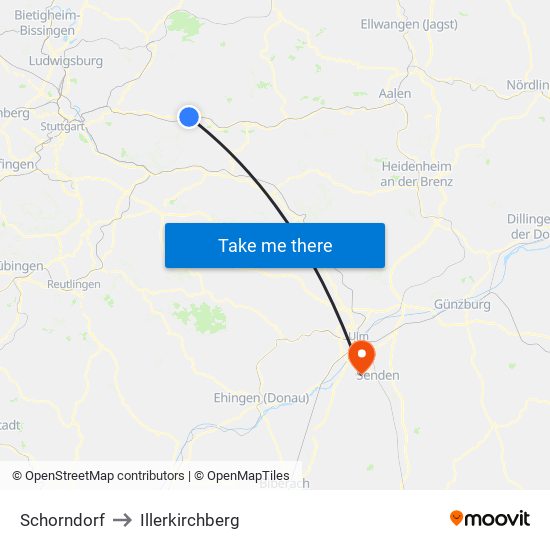Schorndorf to Illerkirchberg map