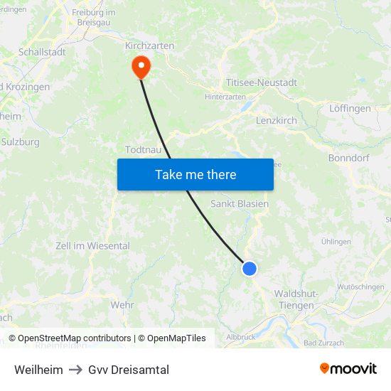 Weilheim to Gvv Dreisamtal map