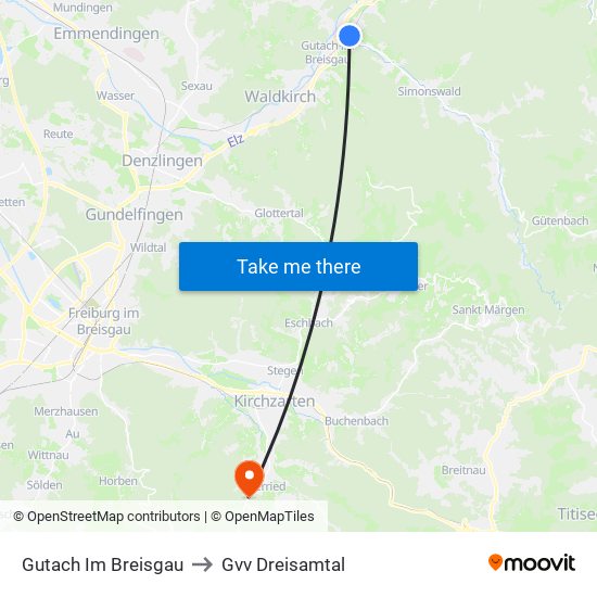 Gutach Im Breisgau to Gvv Dreisamtal map