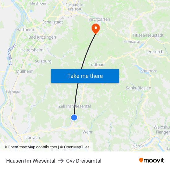 Hausen Im Wiesental to Gvv Dreisamtal map