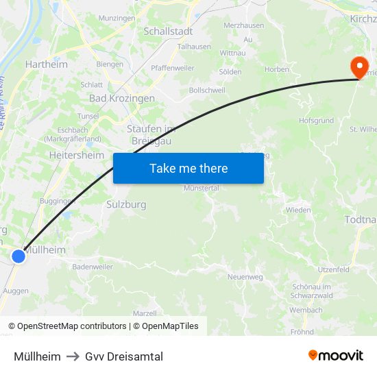 Müllheim to Gvv Dreisamtal map