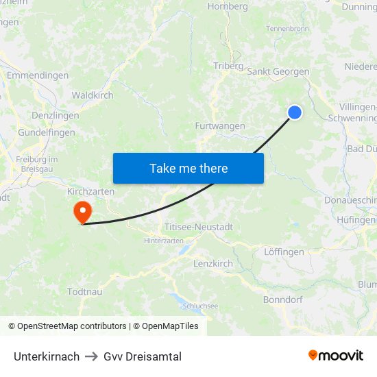 Unterkirnach to Gvv Dreisamtal map