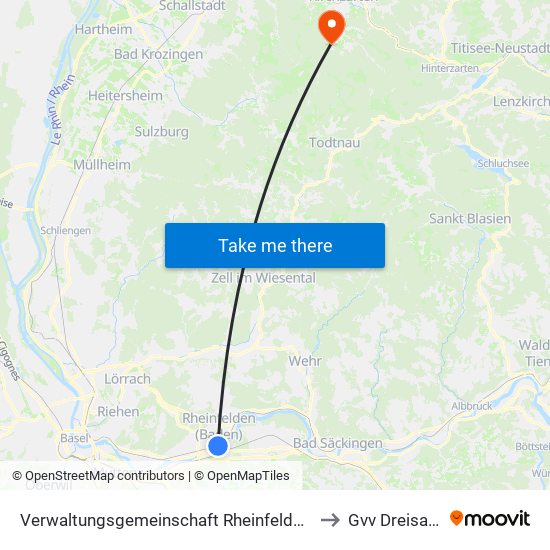 Verwaltungsgemeinschaft Rheinfelden (Baden) to Gvv Dreisamtal map