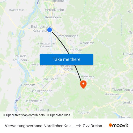 Verwaltungsverband Nördlicher Kaiserstuhl to Gvv Dreisamtal map