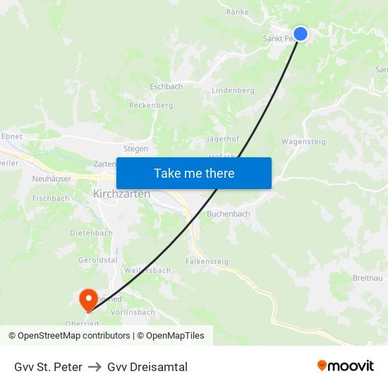 Gvv St. Peter to Gvv Dreisamtal map