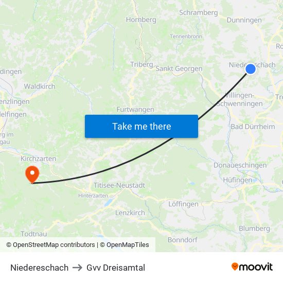 Niedereschach to Gvv Dreisamtal map