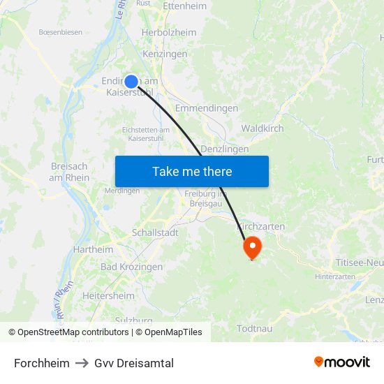 Forchheim to Gvv Dreisamtal map