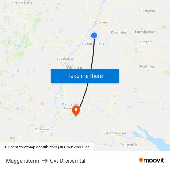 Muggensturm to Gvv Dreisamtal map