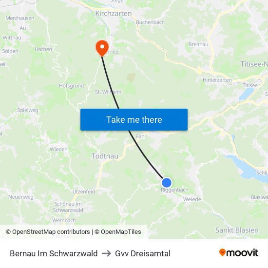 Bernau Im Schwarzwald to Gvv Dreisamtal map