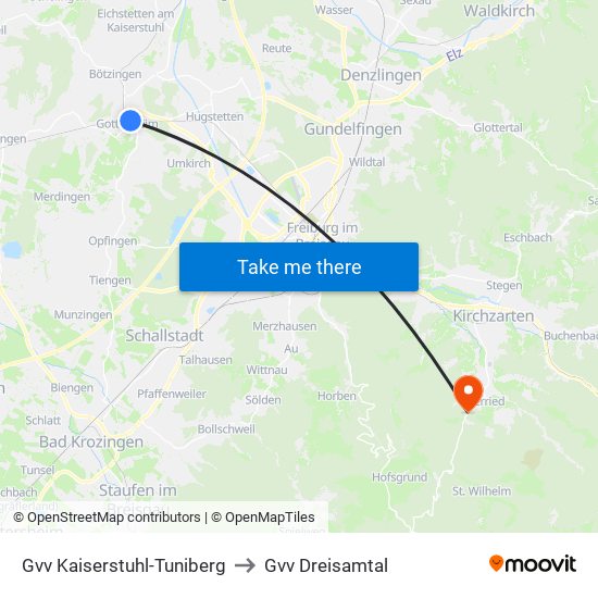 Gvv Kaiserstuhl-Tuniberg to Gvv Dreisamtal map