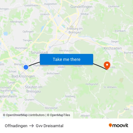 Offnadingen to Gvv Dreisamtal map