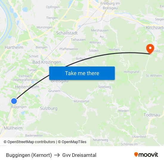 Buggingen (Kernort) to Gvv Dreisamtal map