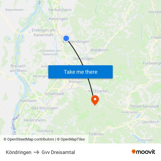 Köndringen to Gvv Dreisamtal map