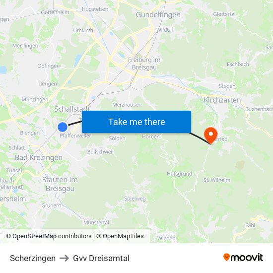 Scherzingen to Gvv Dreisamtal map