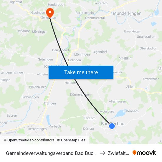 Gemeindeverwaltungsverband Bad Buchau to Zwiefalten map